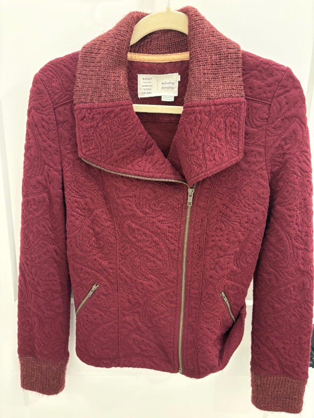 Anthropologie Saturday Sunday Merlot Moto Jacket; Size: XS